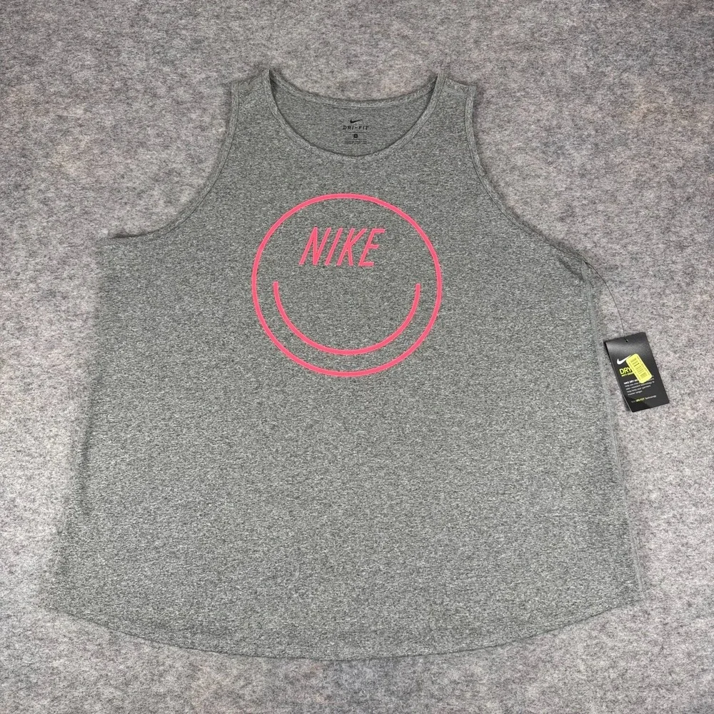 Nike Dri Fit Smile Gym Training Tank Top Gray Womens Plus 2X